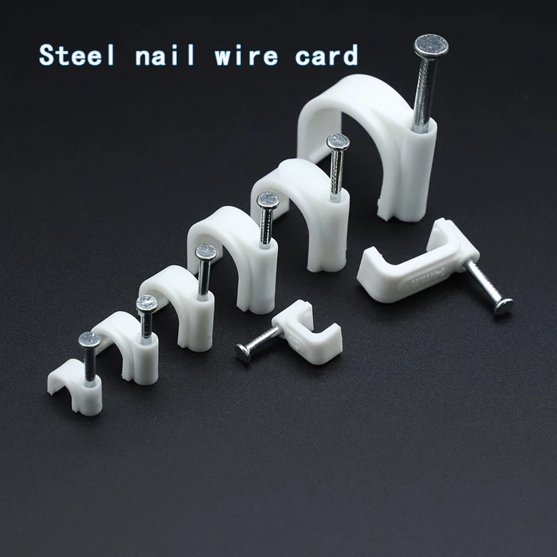 Cable clips 100pcs 4 6 8 10 12 14 16 20mm cable wire clips nail in tacks coaxial nail clamps for cords
