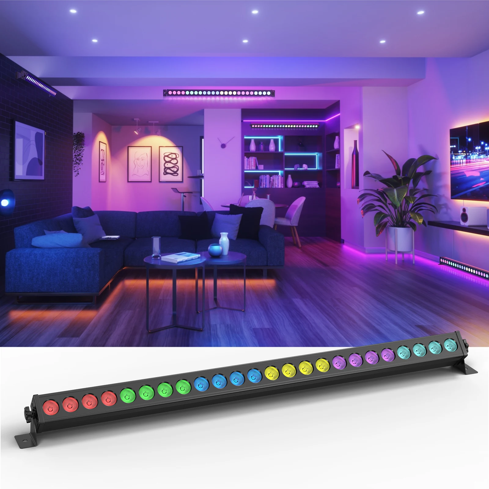 Fieryzeal 24x3W RGBW LED Wall Wash Light DMX512 Sound Control 60W Stage Effect Lighting for DJ KTV Party Wedding Events Lighting