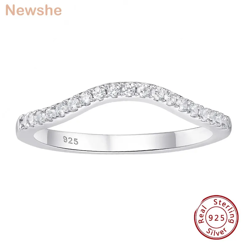 

Newshe 925 Sterling Silver Moissanite Curved Wedding Bands for Women Stacking Eternity Rings Wishbone D Color VVS1 Fine Jewelry