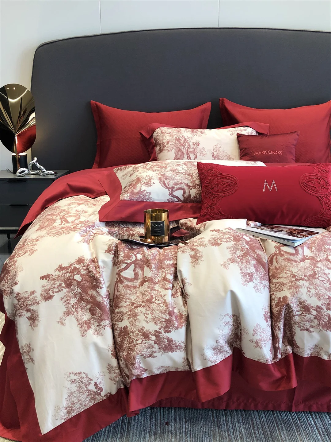 

Luxury fashion 140s high density cotton 4 piece set 100% cotton festive Christmas red bed linen cover bedding