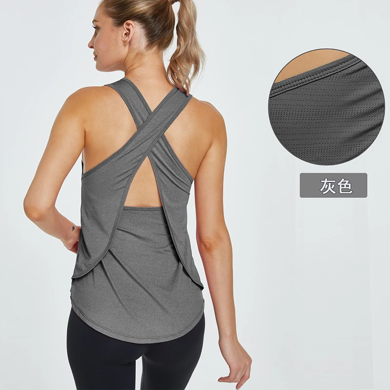 Yoga Top Yoga Shirt Sports Shirt Sports Tank 1PC Women Yoga Gym Shirt Quick Dry Cross Back Sports Shirts Jogging Fitness Top Sleeveless Gym Workout Sports Top Yoga Vest