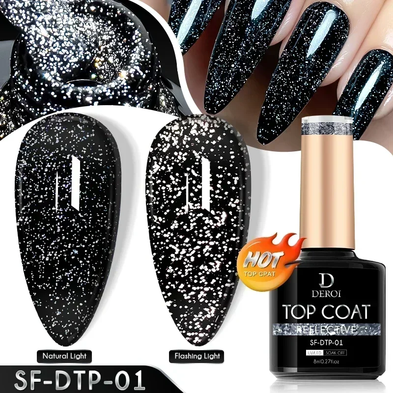 Hot 8ml Clear No Wipe Dot Top Coat Matte Glitter Flash Top Coat Manicure Aurora Flake Topcoat Seal UV Gel Polish for Nail Art 3