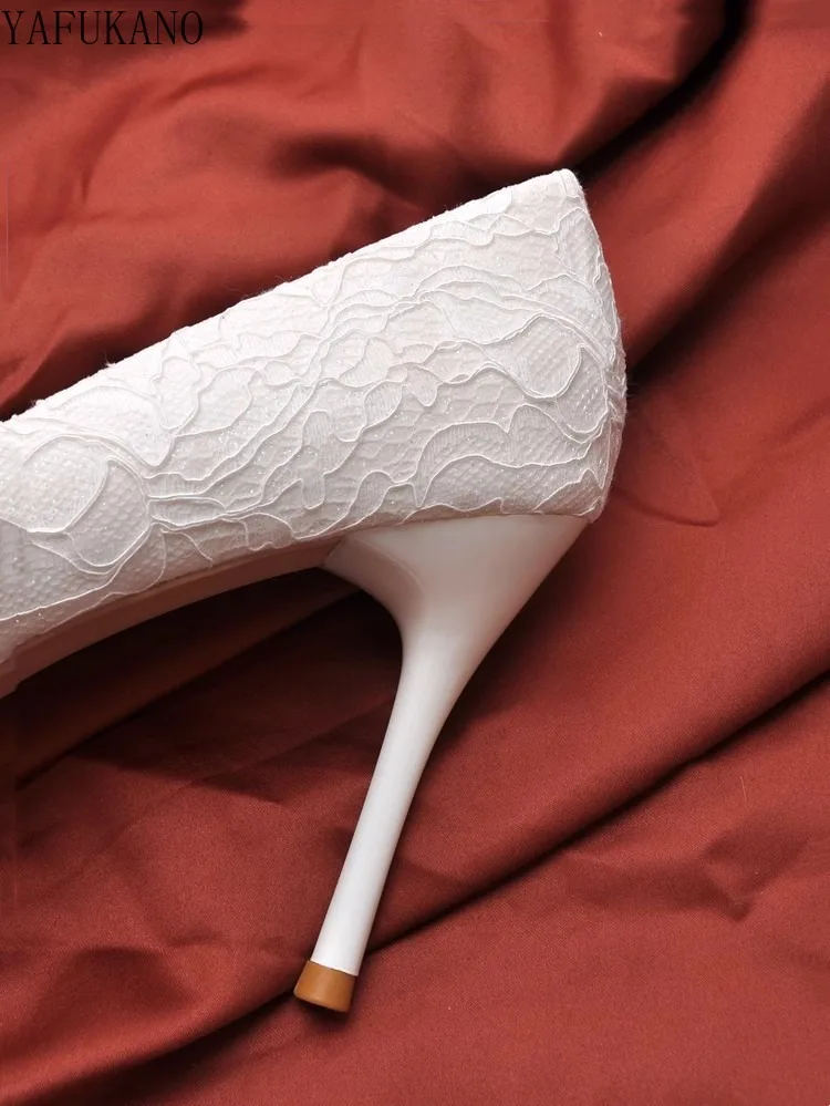 Elegant White Lace Wedding Dress High Heels Women's Stiletto Heels