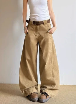 Y2K American Retro Khaki Jeans Women Curved Knife Loose Wide Leg Straight Casual Long Pants 1