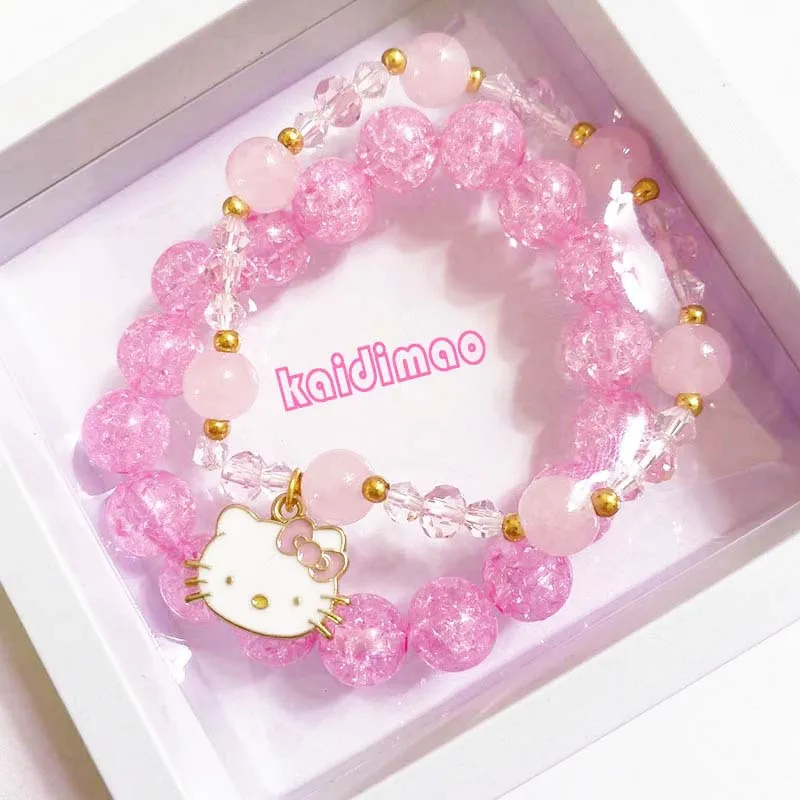 

Sanrio Hellokitty Keroppi Kawaii Strawberry Crystal Stone Bracelet Kt Cat Beaded Girl Heart Jelly Bracelet Cute Stacked Bracelet