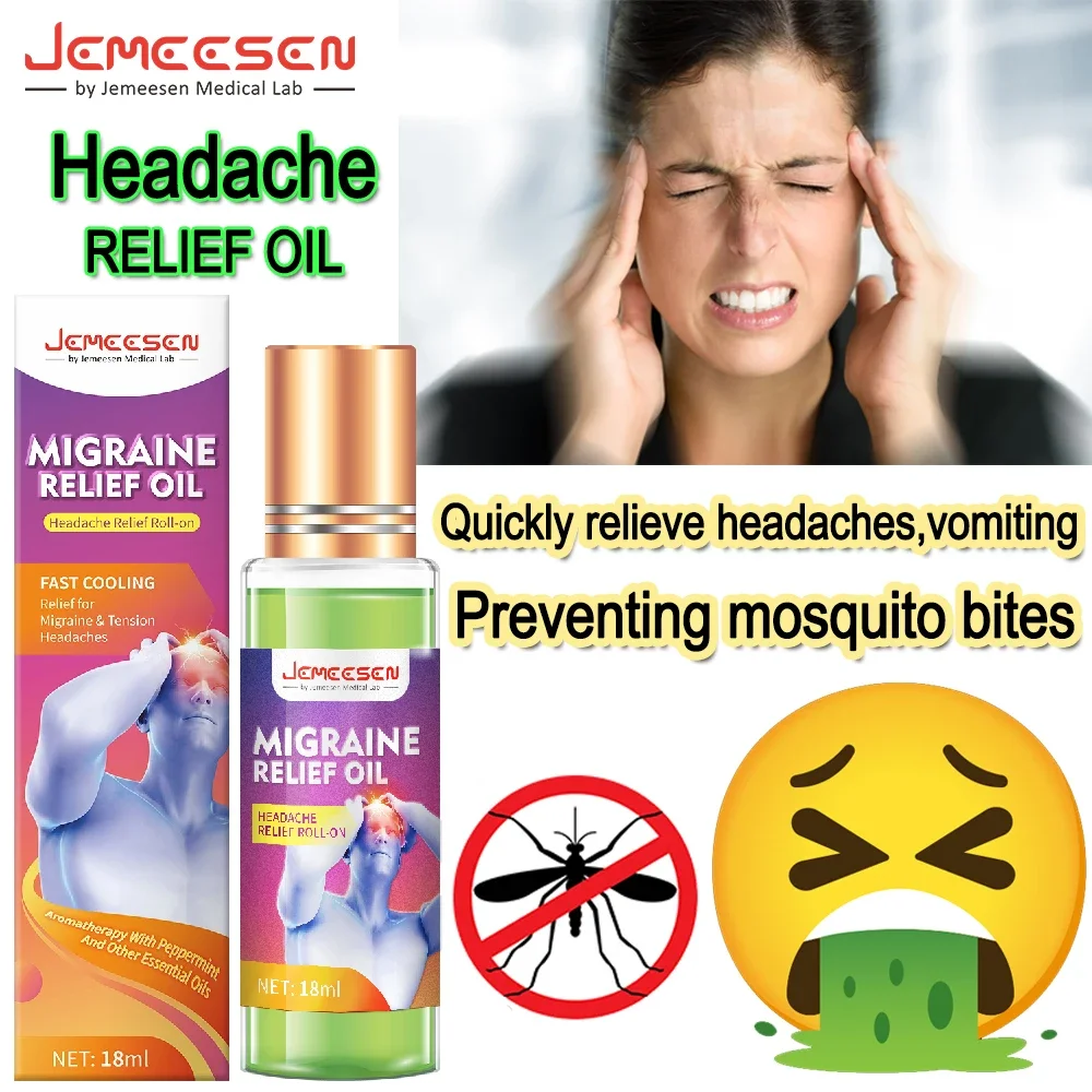 

Jemeesen Migraine Relief Essential Oil Relieve Tension Headaches & Migraine Anti-Dizziness Anti-Vomiting No-Drowsy Fast Acting