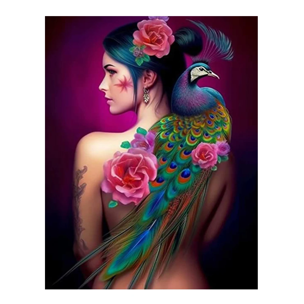 

LZAIQIZG 2023 Diamond Painting Peacock Girl Full Square/Round Diamond Painting Cross Stitch Embroidery artifact home decoration