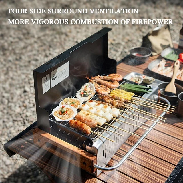 Poêle à bois de Camping Portable et pliable en acier inoxydable, barbecue,  Grill, pour pique-nique en plein air, randonnée voyage - AliExpress