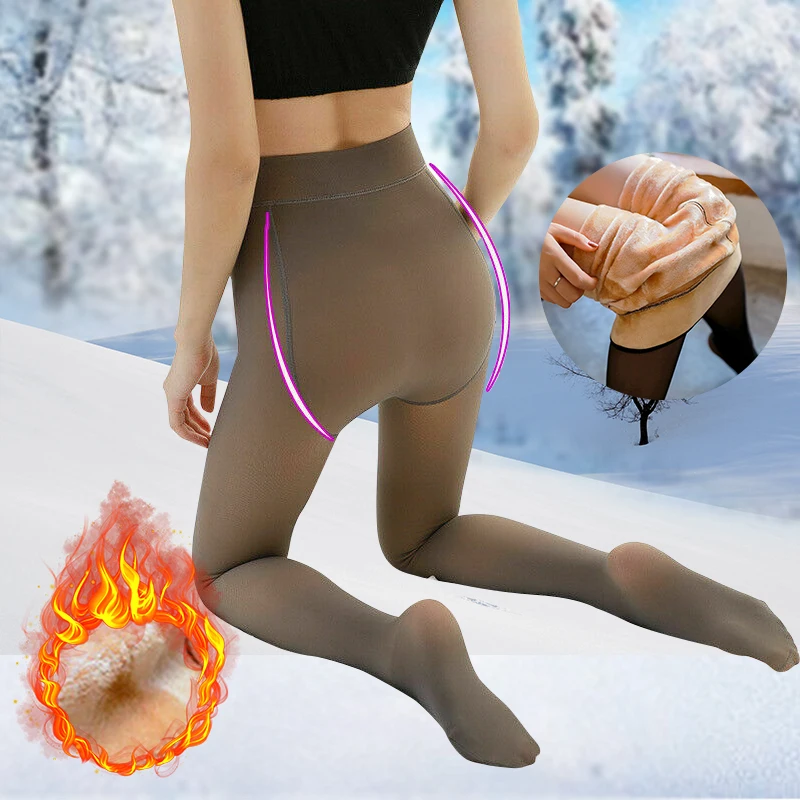 Legs Fake Translucent Stockings Warm Fleece Pantyhose Thicken High Elasticity Slim Stretchy Winter Outdoor Tights Ropa Mujer