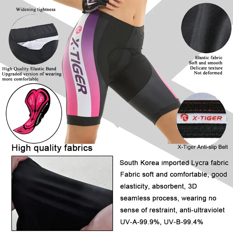 X-Tiger Pro Women's Cycling Bib Shorts Summer Cycling Bib Shorts Lycra Pro Trousers 3D Gel Padding Coolmax