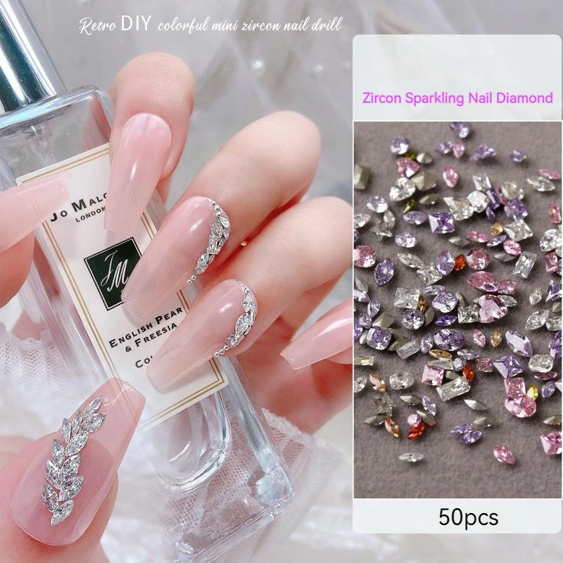 

50pcs/Box Mini Size Zircon Sparkling Nail Diamond Pointed Bottom Luxury Nail Accessories Manicure Decorations