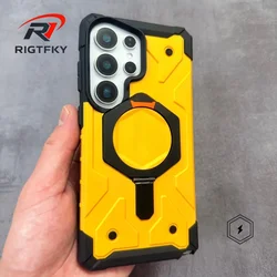 Magnetic Kickstand Rugged Shockproof Armor Case with MagSafe Compatibility - Galaxy S23 Ultra (YELLOW)