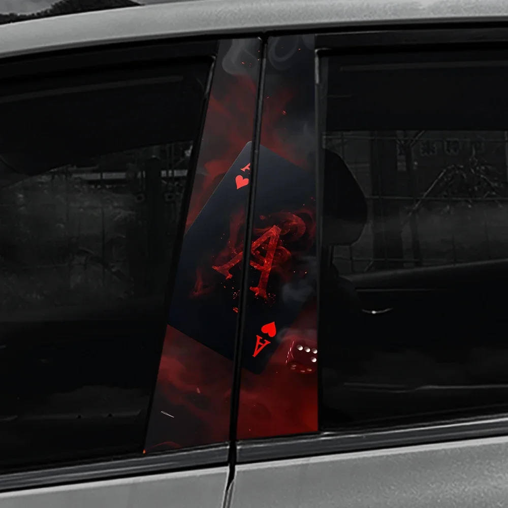 Waterproof Fire Poker Playing Card Car Stickers - Decorative B-pillar Auto Decals and Scratch Covers
