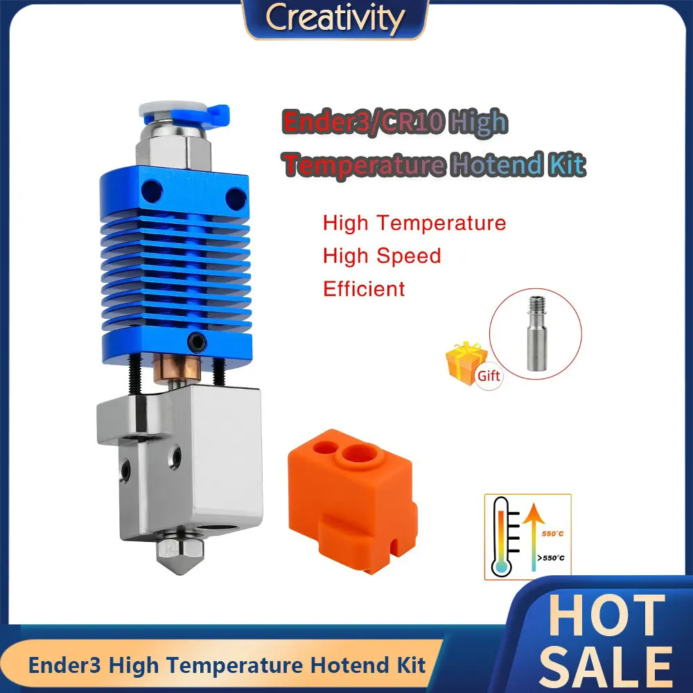 Ender3 High Temperature Hotend Kit Reach To 550℃ Copper Plated Volcano Nozzle Heating Block Bi-Metal Throat CR10 Extruder Hotend