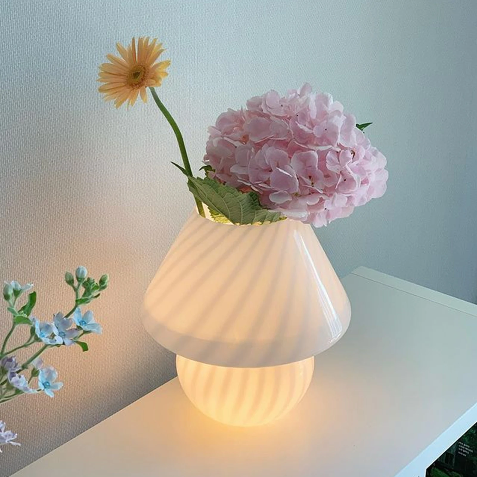 Murano Glass Desk Lamp Glass Table Bedside Lamps Vintage Striped Small Mushroom Decor Ambient Light Bedroom Livingroom 2