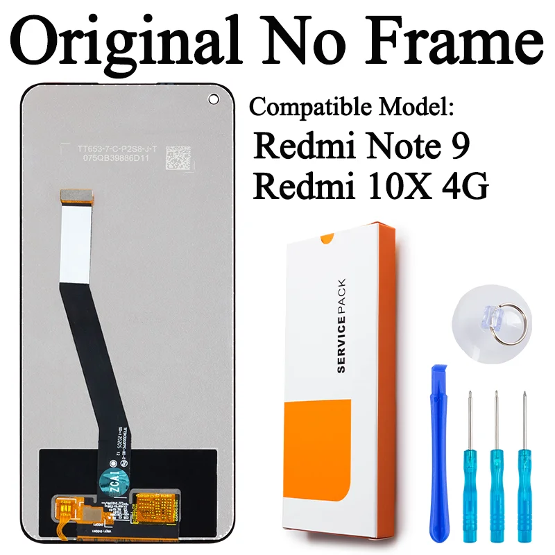 LCD Display Für Xiaomi Redmi Note 9 (6,53 Zoll) Mit Rahmen - Reparatur-Set In Schwarz
