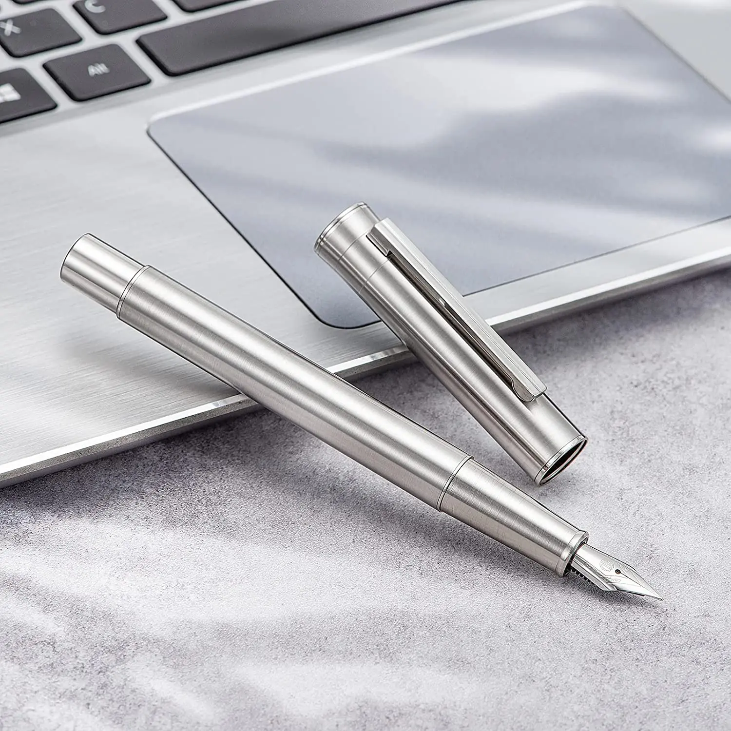 Hongdian 1861 Stainless Steel Fountain Pen EF/F/M/ Bent Nib, Classic Design Smooth Writing Pen Set