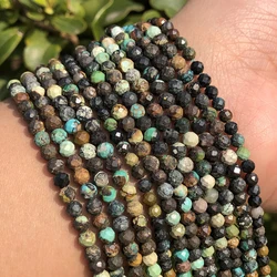 Natural Dark Blue Sapphire Stone Beads - Micro Faceted Round Loose Beads for Jewelry Making, Bracelet Crafting Supplies, 15 - Inch Strand (African Turquoise)