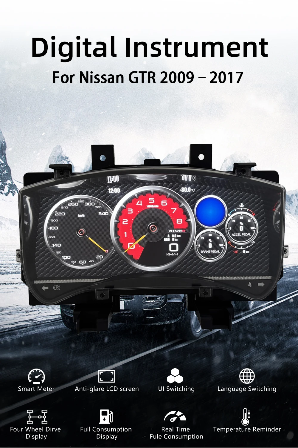 Digital Instrument Cluster For Nissan GT-R 2009–2017 Speedometer 12”HD screen192