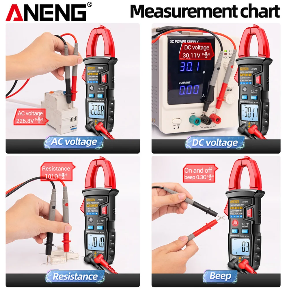 ANENG AT619 Digital Clamp Multimeter AC/DC Electrical Current Tester Voice Broadcast 4000 Counts Auto-ranging Measurement Tools