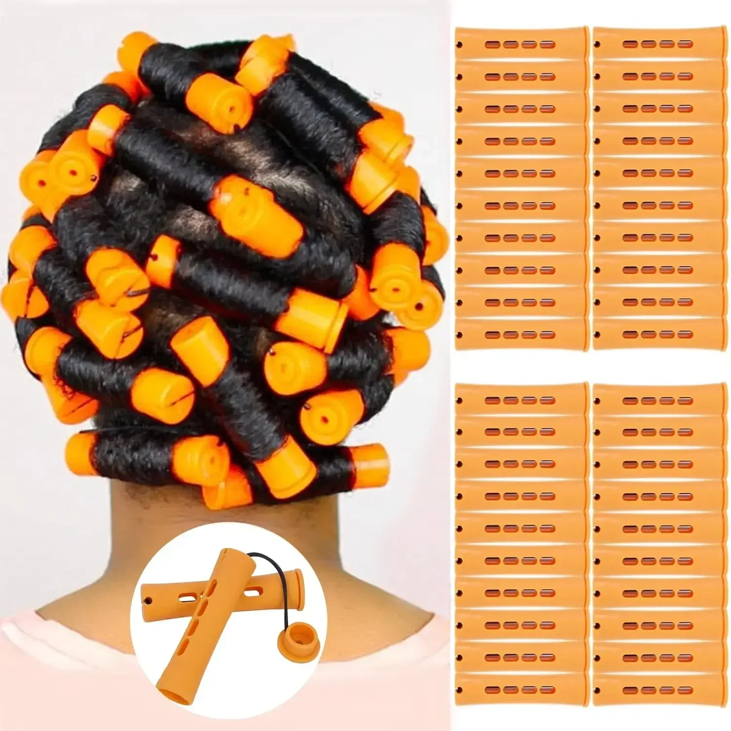 40pcs Cold Wave Perm Rods Set For Women's Long & Short Natural Hair-Plastic Orange Rollers For Curling And DIY Hairdressing