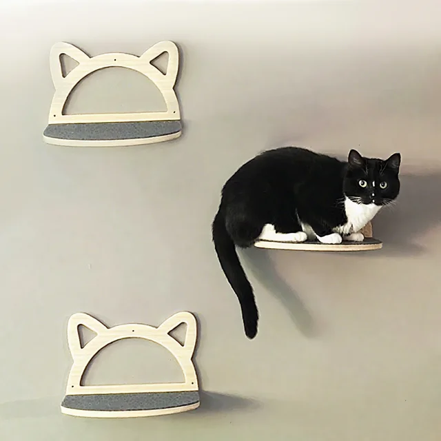 Cat wall shelf cat wall steps cat wall furniture bear head shape felt ladder scratching board rack for playing, sleeping