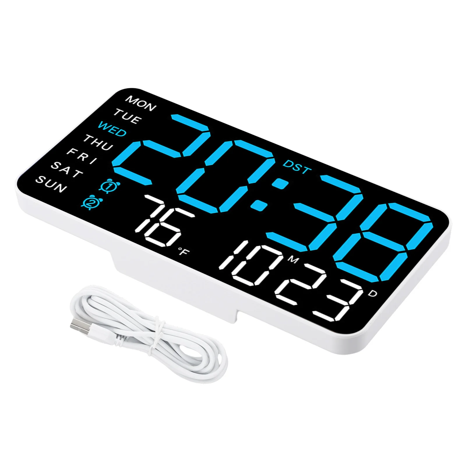 LED digital wall clock Day And Week Display brightness adjustment USB powered voice-activated wake-up for daily use