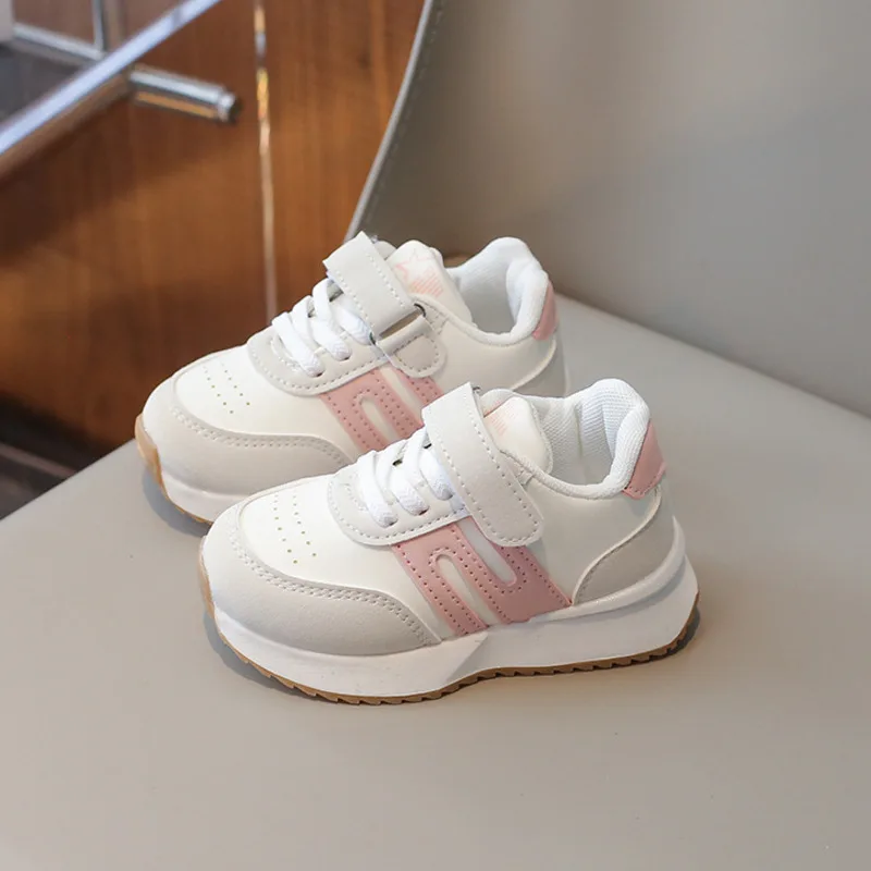 White Casual Baby Girls Boy's Sport Shoes PU Hook Loop Running Shoes For Children Comfortable Soft Sole Toddler Kids Sneakers