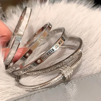 Zircon Titanium Steel Bangle for Women, Fashionable High-end Bracelet, Niche Elegant Versatile Hand Jewelry Wholesale 1