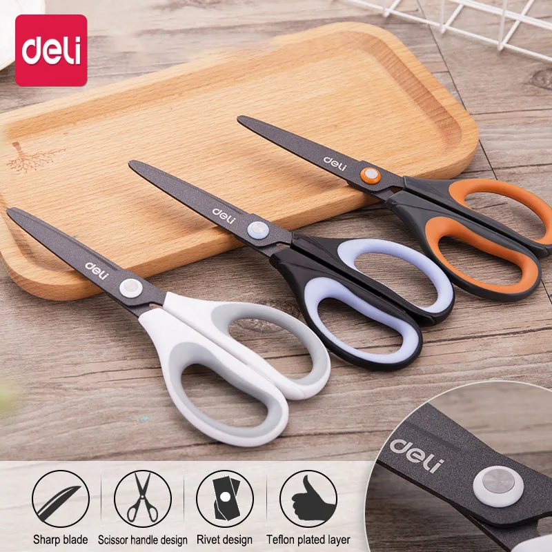 Deli Stationery Scissors Teflon Non Stick Anti Rust Used In Classrooms Homes Offices