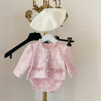 Newborn Baby Girls Elegant Clothes Sets Coat+Romper 2PCS Cardigan Vintage Infant Toddler Spring Autumn Kids Baby Clothes 6-24M 1