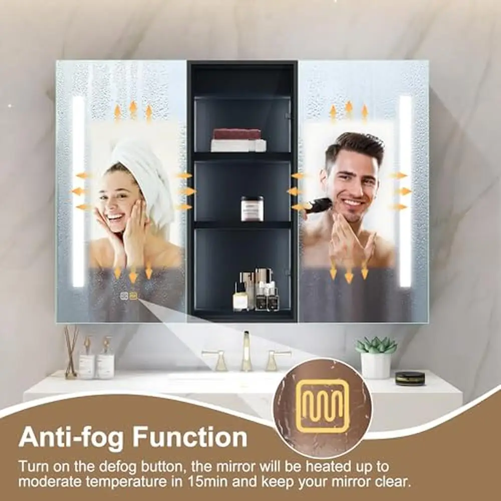 3 Color Adjustment Dimmable LED Mirror Wood Bathroom Medicine Cabinet