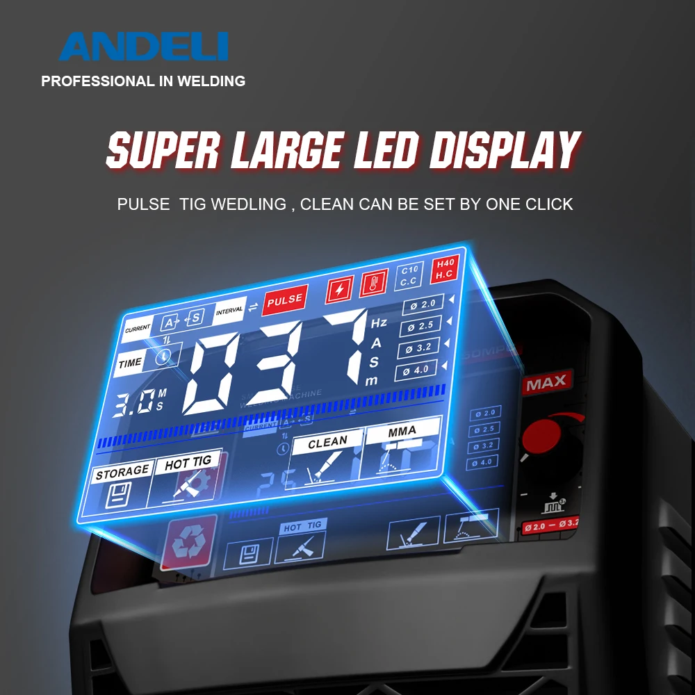 ANDELI 110/220V TIG Welding Machine with Pulse HF TIG ARC Stick Clean 3 in 1 DC Inverter TIG Welders Argon Welding Household 4