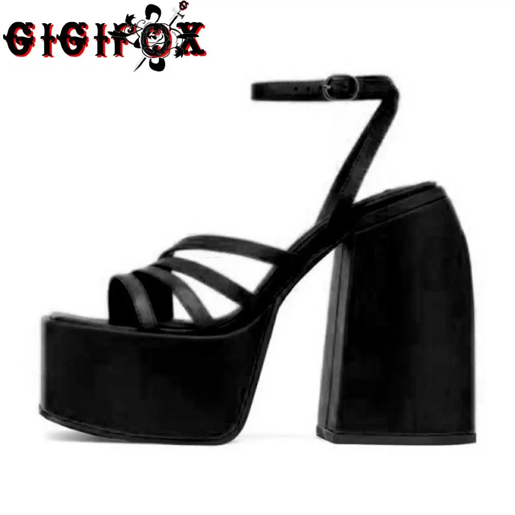 GIGIFOX Brand New 2022 Big Size 43 Summer White Goth High Heels Sexy Party Chunky Platform Sandals Shoes Women 