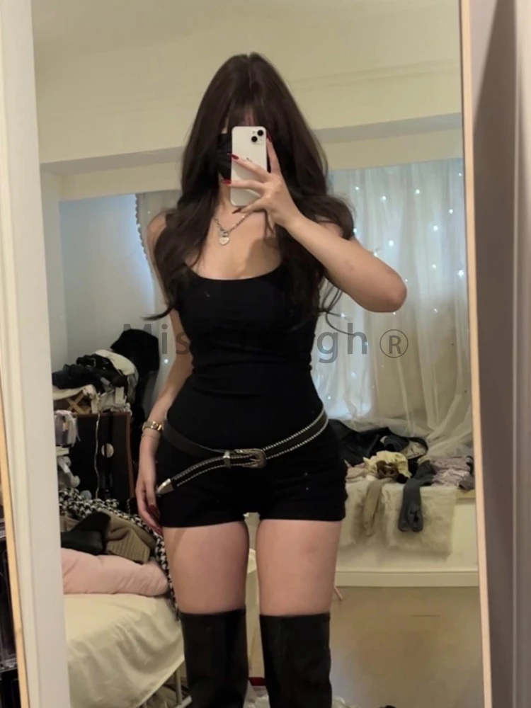Gothic Sexy Y2k Two Piece Set Women Korean Casual High Street Retro Suit Female Elegant Leather Tops + High Waist Jumpsuit 2024 2