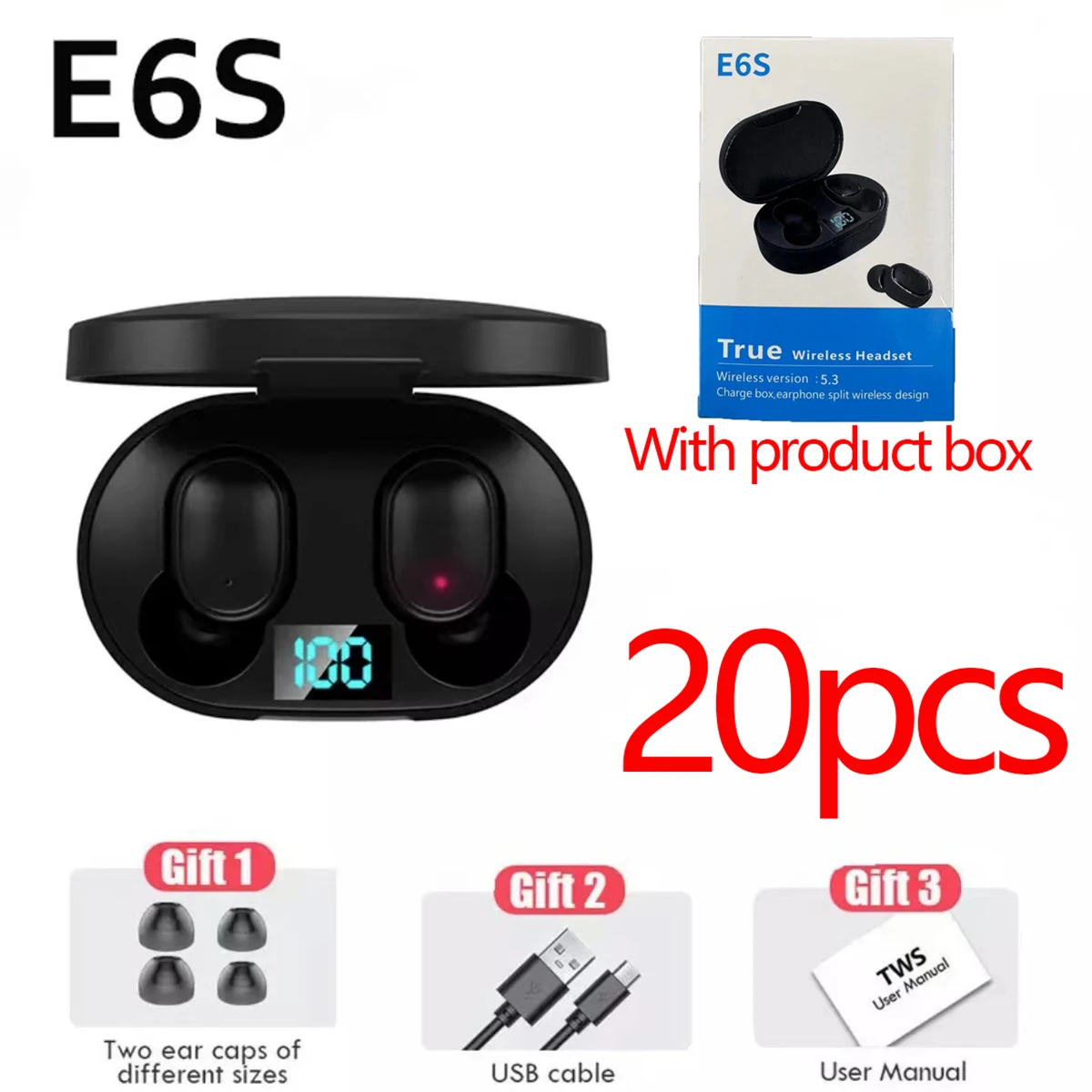 E6s Tws Bluetooth Speaker 20pcs/batch Gaming Headset With Microphone