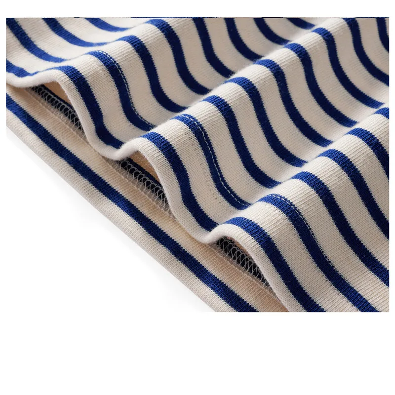 Blue White Sea Soul Shirt T-shirt Heavy Cotton Striped Sports Jersey Men's Round Neck Long-sleeved Outdoor Fitness Running Train