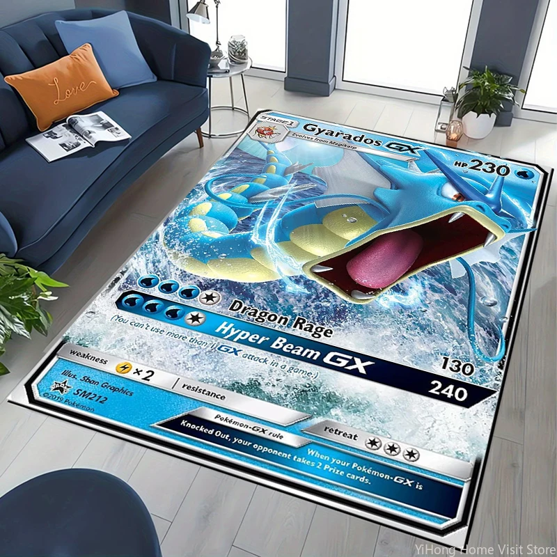 Floor Mat Decorative Carpet Non Slip Carpet Anti Skid Flooring Japanese Anime Pokemon Pikachu Card Pattern Carpet Large Area Rugs for Bedroom Home Decoration Anti Slip Chair Lounge Floor Mat