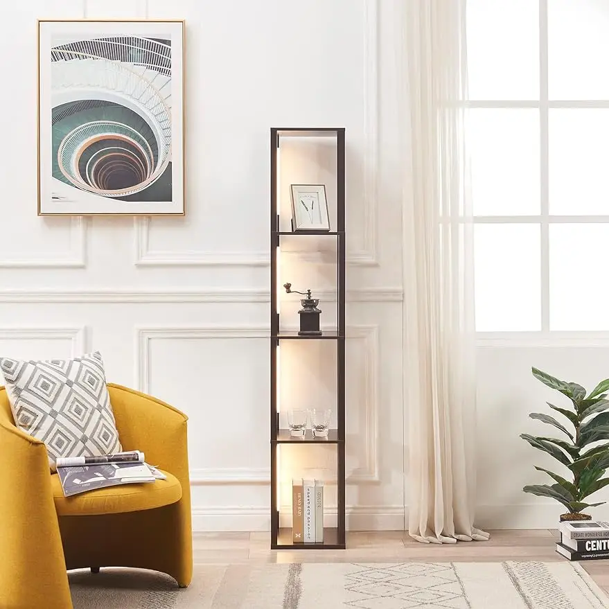 

Fancy 64 "Luxury display Stand with dimmable LED floor Lamp, Sturdy corner shelf Antique Cabinet Display case