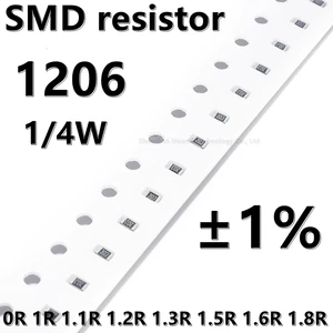 (100pcs) 1206 SMD resistor 1% 0R 1R 1.1R 1.2R 1.3R 1.5R 1.6R 1.8R 1/4W higher quality