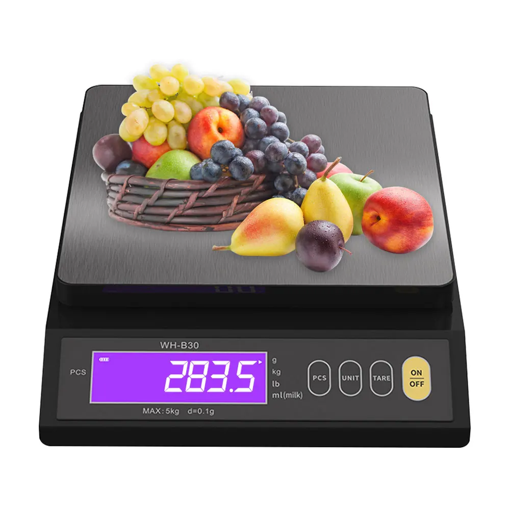 

5kg/10kg Digital Electronic Kitchen Scale Fully Waterproof Rechargeable LCD Electronic Baking Scale Stainless Steel Measuring