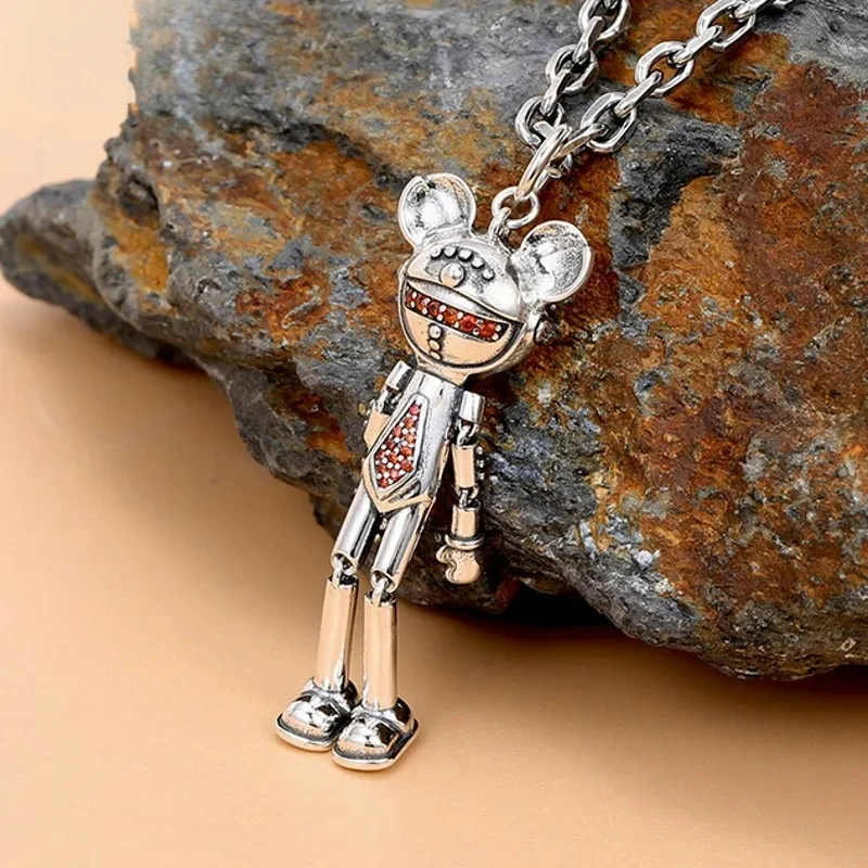 

New S925 Sterling Silver Vintage Fashion Cartoon Bear Pendant Couple Birthday Valentine's Day Gift