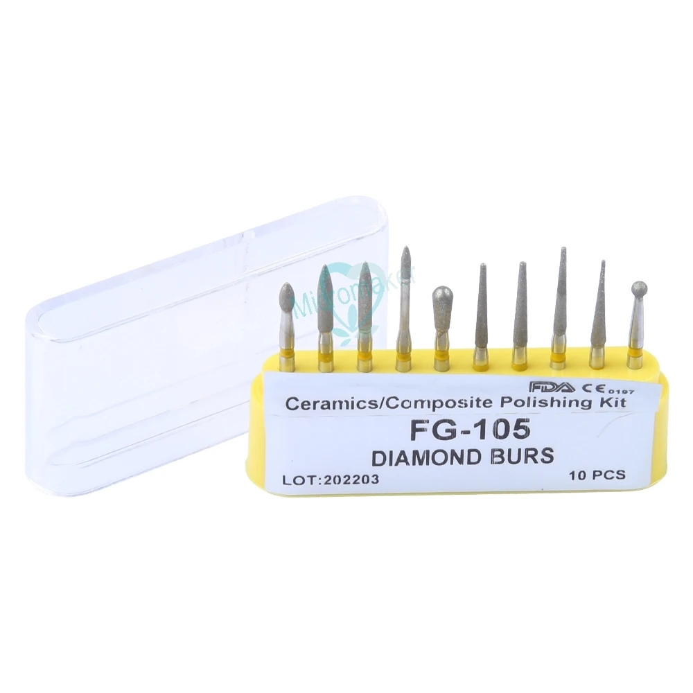 

New 10pcs/box Dental Diamond Burs for Teeth Porcelain Ceramics Composite Polishing Lab Material