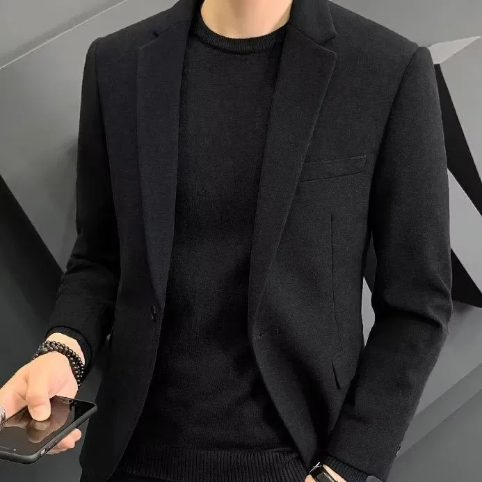 Autumn Winter Casual Suit Jacket Men's Business Slimming Smooths Silhouette Trendy Woolen Western-Style Clothes