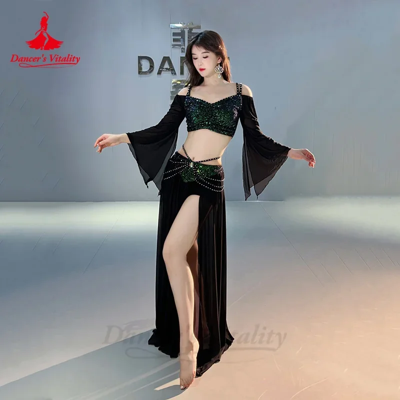 Belly Dance Costume Set for Women Mesh Long Sleeves Top+