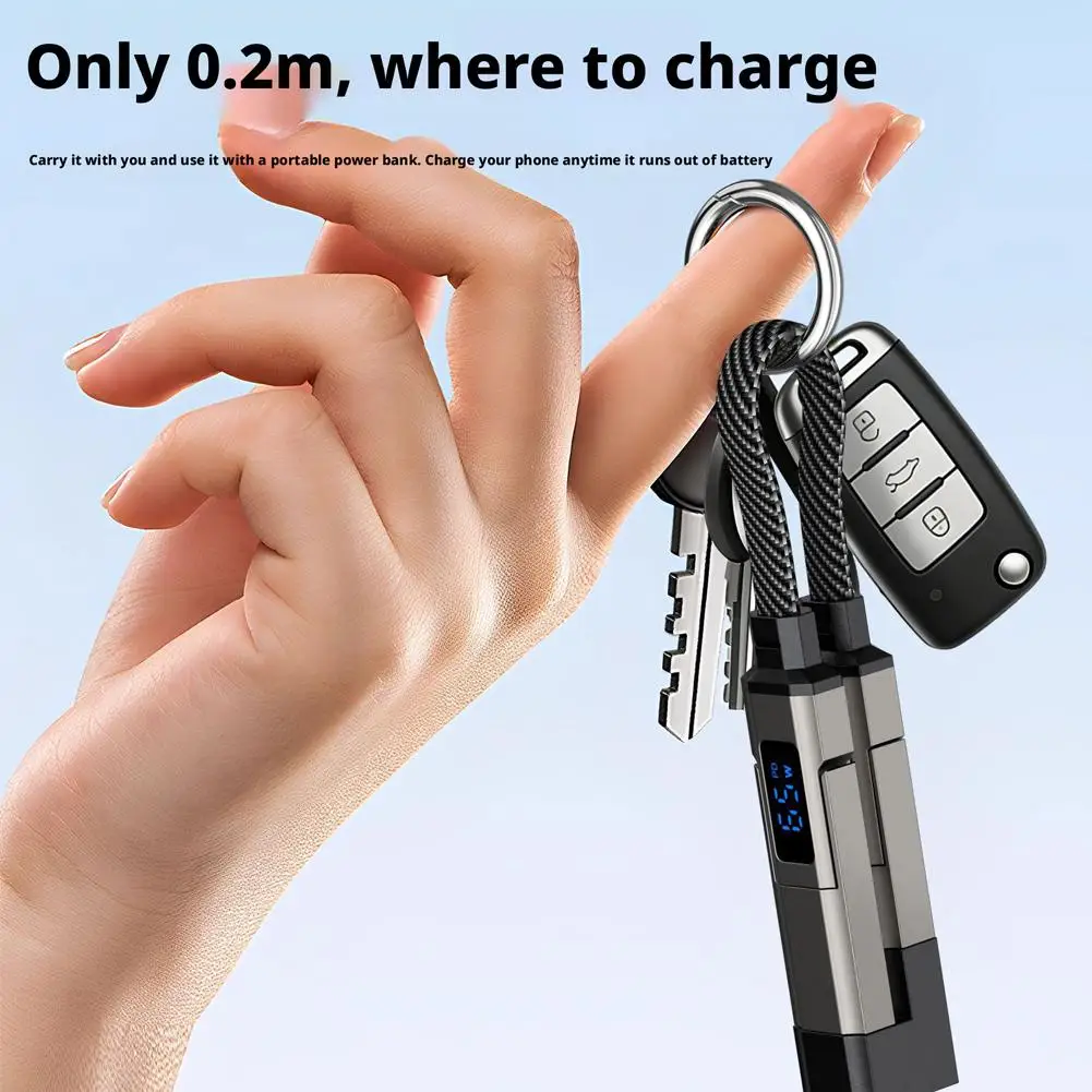 65W 4 in 1 데이터 케이블 USB C to Lightning 키체인 충전기 디지털 디스플레이 브레이디드 숏 케이블 (아이폰 16, 15, 삼성용)
