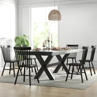 Windsor Dining Chairs Set of 6 Armless Dining Room Chair with Spindle Back,Farmhouse Side Chair,Solid Wood 1