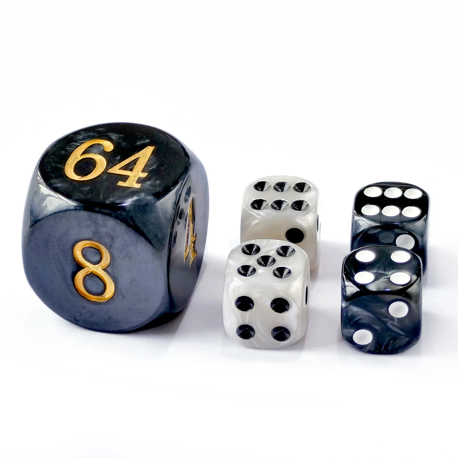 Board Games 5pcs Set 30MM Backgammon Pearl Dice set-30MM (1 3/16") Large Backgammon Doubling Cube Plus 4pcs 16MM Dice Marbleized Colors