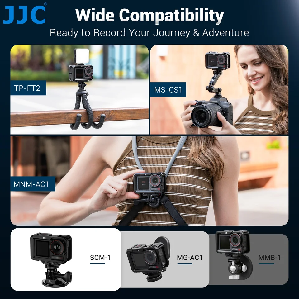 Camera Grip Holder Set For DJI Action 5 Pro/Action 4/Action 3 – Aluminum Cage With Shutter Button & Wrist Strap