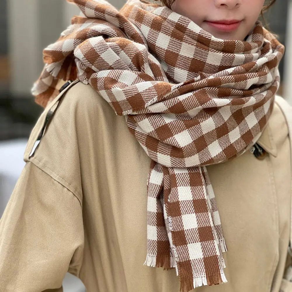 

Soft Warm Female For Girls Lattice Plaid Grid Wraps Women Winter Scarves Knitted Shawls Korean Long Shawls